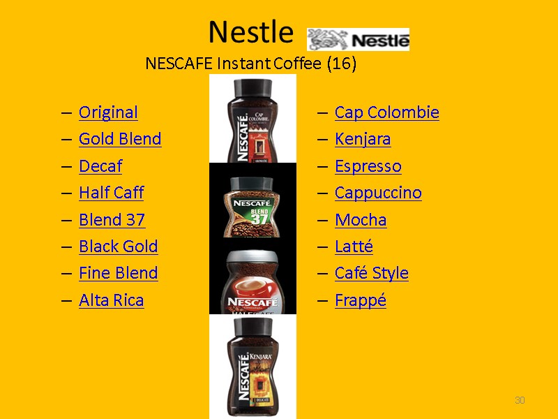 30 Nestle NESCAFE Instant Coffee (16) Original Gold Blend Decaf Half Caff Blend 37